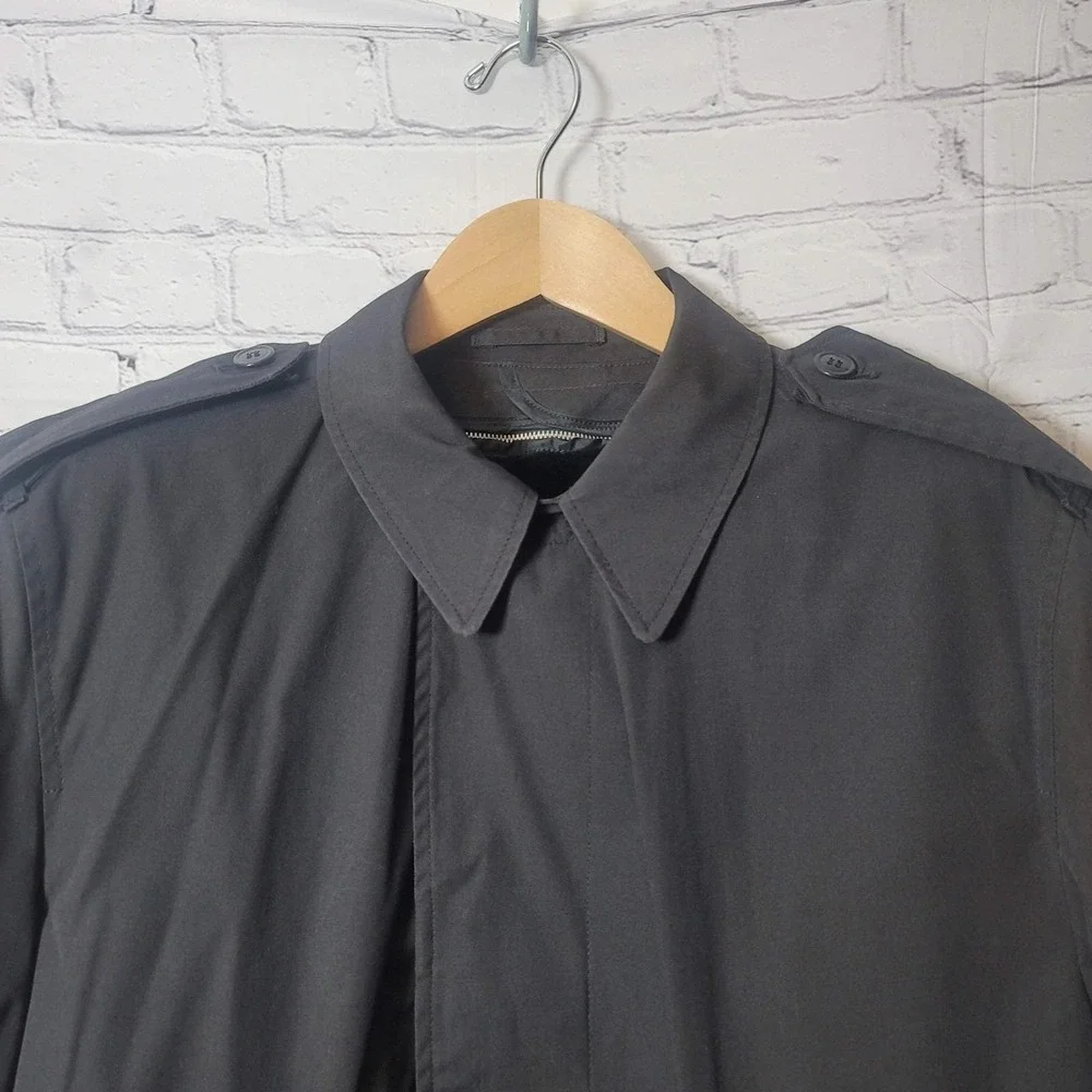 Vintage Centre Mfg Co Raincoat‎ Mens 42R Black Removable Liner Army 80s Overcoat
